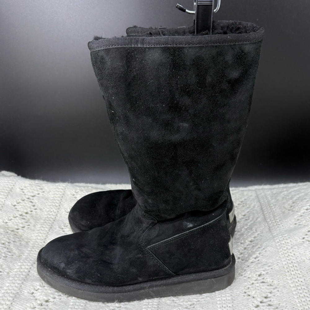 UGG Alber Mid-Calf Black Suede Boots Women’s Size 7 Fur Lined Side Zip - Picture 5 of 11